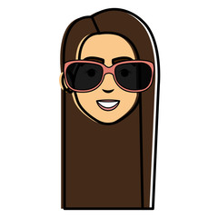 beautiful woman head with sunglasses avatar character vector illustration design