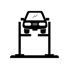 cartoon car with alignment device at wheel alignment service station vector illustration