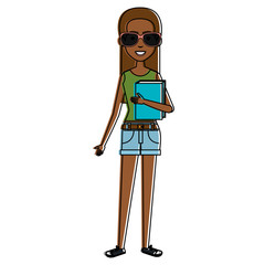 beautiful woman with books avatar character vector illustration design