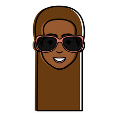 beautiful woman head with sunglasses avatar character vector illustration design