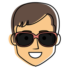 young man head with sunglasses avatar character vector illustration design