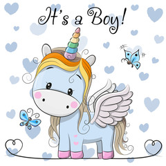Baby Shower Greeting Card with cute Unicorn boy