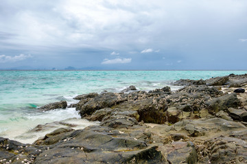 Fototapeta na wymiar Stone on seashore in bamboo island