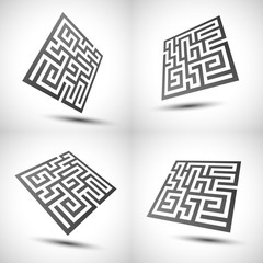 Abstract maze with shadow. Maze emblem.