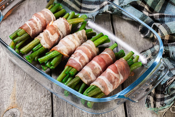 Green bean wrapped in smoked bacon