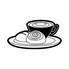 coffee drink with cinnamon roll icon over white background vector illustration