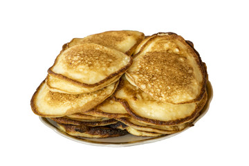 pile of pancakes on a plate isolated on white