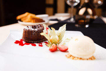 Chocolate fondant with ice cream