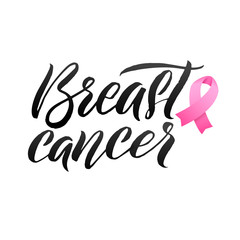 Vector Breast Cancer Awareness Calligraphy Poster Design. Stroke Pink Ribbon. October is Cancer Awareness Month