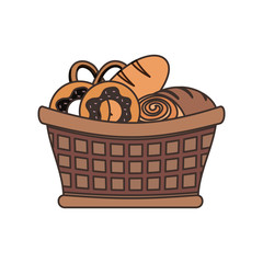 basket with bakery products icon over white background colorful design vector illustration