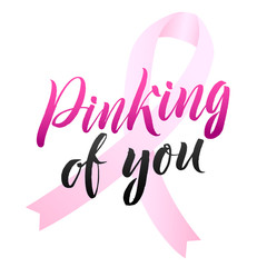 Vector Breast Cancer Awareness Calligraphy Poster Design. Stroke Pink Ribbon. October is Cancer Awareness Month