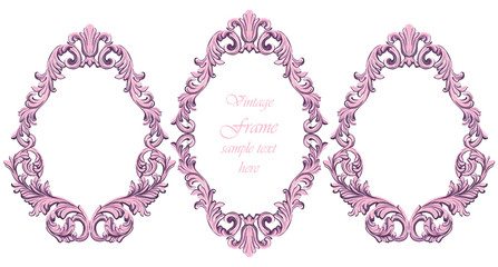 Vintage baroque pink frame decor. Detailed ornament vector illustration