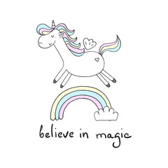 Cute unicorn print for kids. believe in magic card