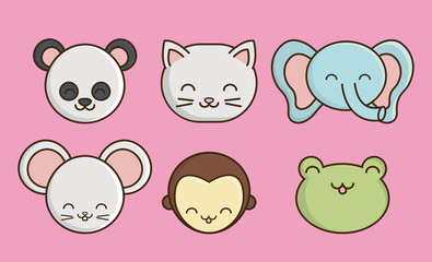 cute animals related icons over pink background colorful design vector illustration