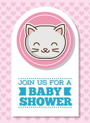 baby shower card with cute cat icon over pink background colorful design vector illustration