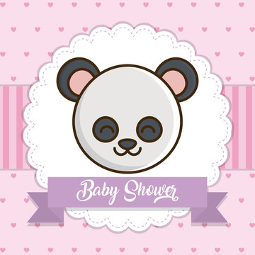 baby shower card with cute panda bear icon over pink background colorful design vector illustration