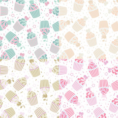 Vector seamless pattern of cute cupcakes