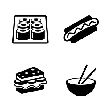 Fast food. Simple Related Vector Icons Set for Video, Mobile Apps, Web Sites, Print Projects and Your Design. Black Flat Illustration on White Background.