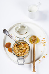 Healthy breakfast -  Homemade granola, honey and milk