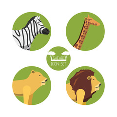 animals of african safari over green circles and white background colorful design vector illustration