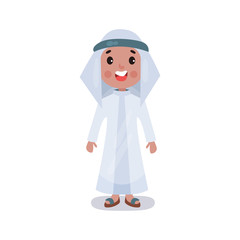 Little boy wearing traditional costume of Saudi Arabia country colorful vector Illustration