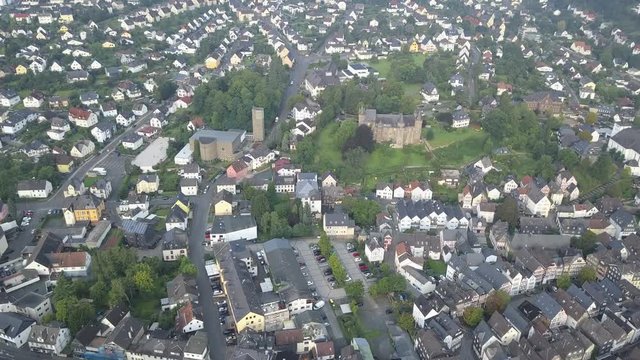 Aerial view over the old town Herborn. Hesse, Germany