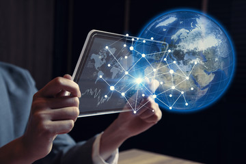 global network technology concept. elements of this image furnished by NASA. 3D rendering.