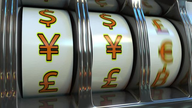 Slot machine with Japanese yen currency symbols. Forex, fortune or investor's luck concepts