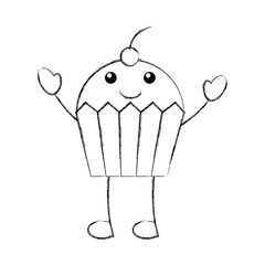 kawaii fun cupcake sweet cartoon food vector illustration