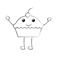 funny cartoon cake birthday kawaii vector illustration