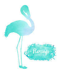 Watercolor mint flamingo silhouette illustration, hand painted isolated on a white background