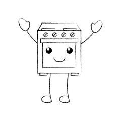 kawaii oven appliance home character vector illustration