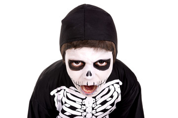 Boy in Halloween skeleton costume