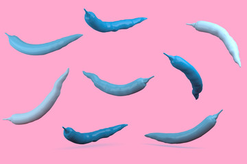 Creative Concept : Blues peppers floating on pinks pastel background. used for Illustrations or graphic design and website. minimal concept.