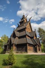Fototapeta na wymiar Gol stave church relocated and reconstructed in Oslo's Norwegian Folk Museum, originally from Hallingdal dated to 13th century