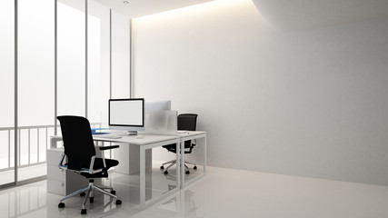 workplace in office building - Interior design - 3D Rendering