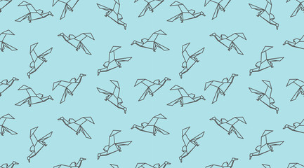 Origami linear bird seamless pattern.