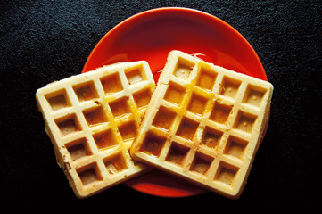 delicious waffle on a plate, top