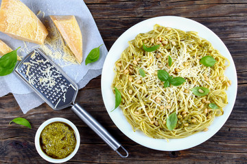 delicious italian spaghett with sauce pesto