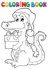 Coloring book Christmas crocodile