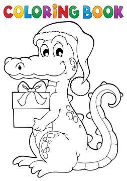 Coloring book Christmas crocodile