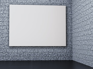 corner of old dirty room with grey brick wall and frame. 3d render