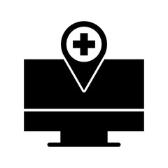 computer monitor with hospital pointer map navigation vector illustration
