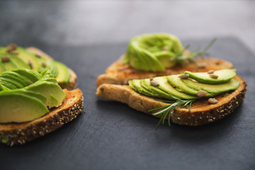 Breakfast avocado on toast bread