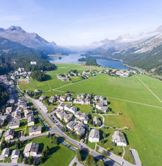 Village of Sils Baselgia in Engadine, aerial view