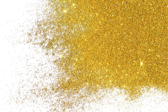 Textured background with golden glitter on white