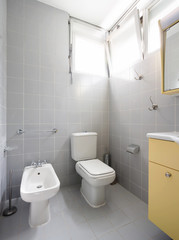 Vintage grey and yellow bathroom