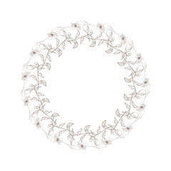 Floral wreath. Hand drawn vector round frame. Decorative elements for design. Ink, vintage and rustic styles.