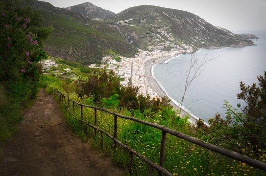 View from above on the village of Canneto and its beach
