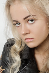 Naklejka premium beautiful young blond female portrait on white background